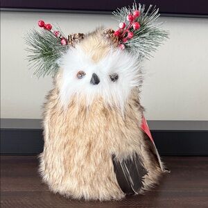 Owl Tree Topper Festive Owl Decor with Faux Fur and Pine Accents